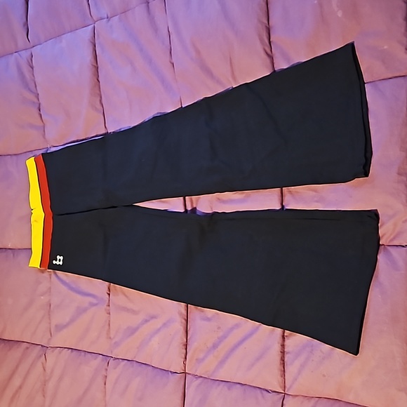 Classic Brasil Sul Red/Yellow Dbl Waistband Black Workout / Yoga Pants Size S/M - Picture 1 of 5